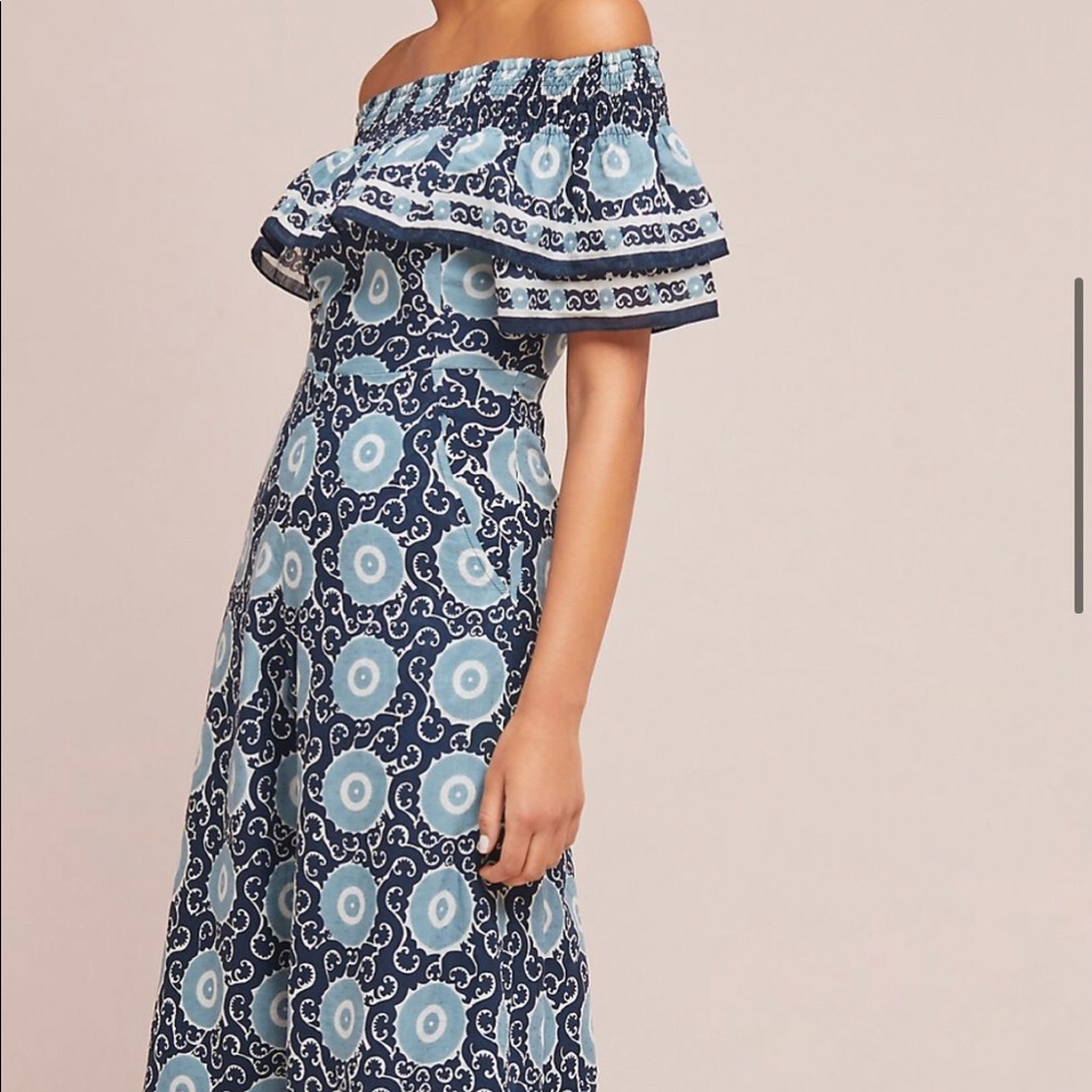 Anthropologie Off Shoulder Capri Jumpsuit